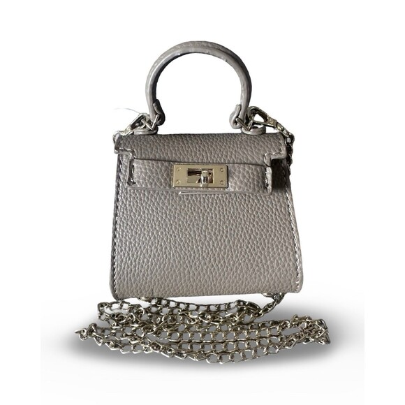 boutique Handbags - Classic Pebbled Leather Crossbody Mini Bag in Light Gray